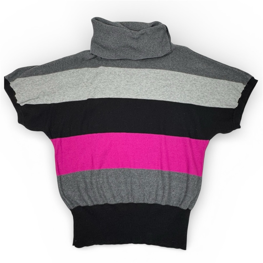 Charter Club Women’s XL Short Sleeve Turtleneck Sweater Gray Pink Stripe
